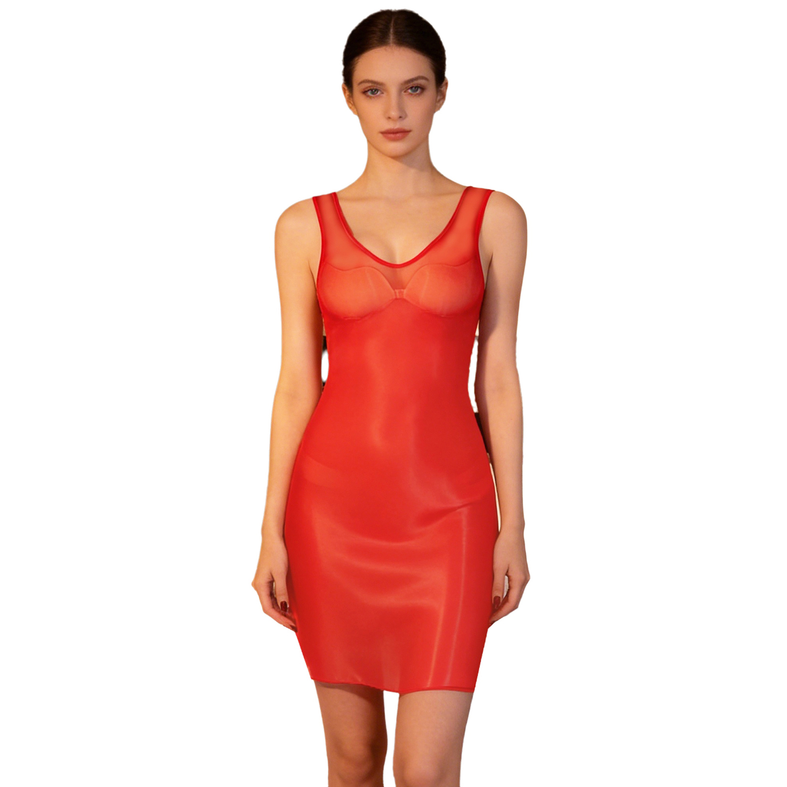 Babydoll Chemise Night - Glänzendes, durchsichtiges, figurbetontes Kleid für Damen,