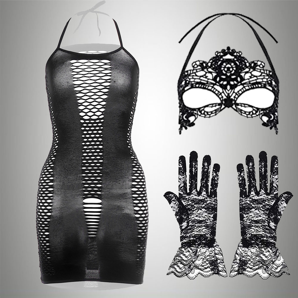 Bodystocking Fishnet - 3 IN 1 Set Exotische Kleid