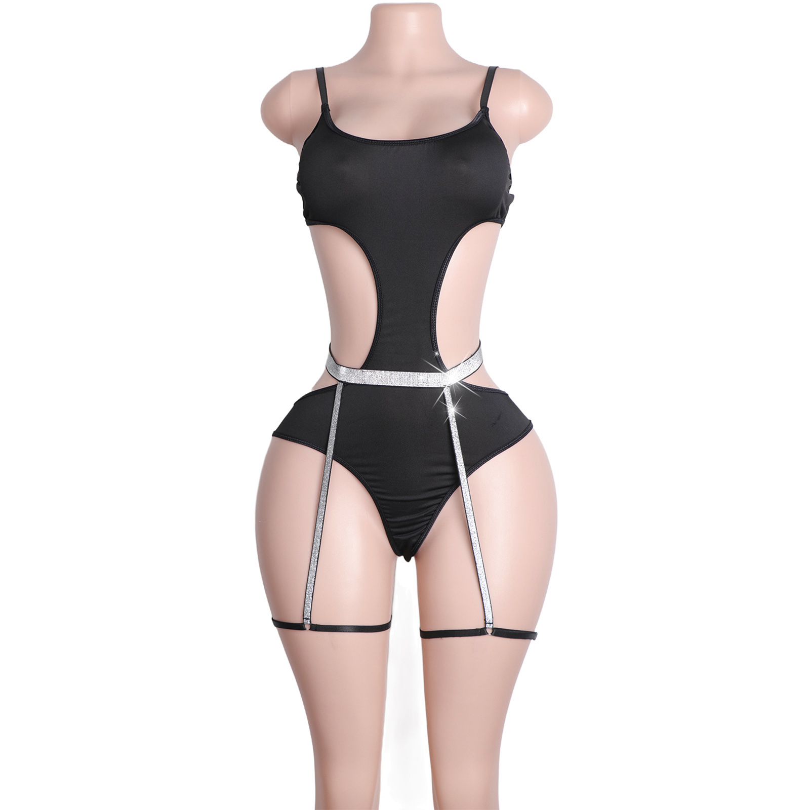 Garter Belt Set - Maßgefertigtes Strass-Pole-Dance-Outfit mit Strumpfhalter Exotisches Performance-Nachtclub-Kostüm