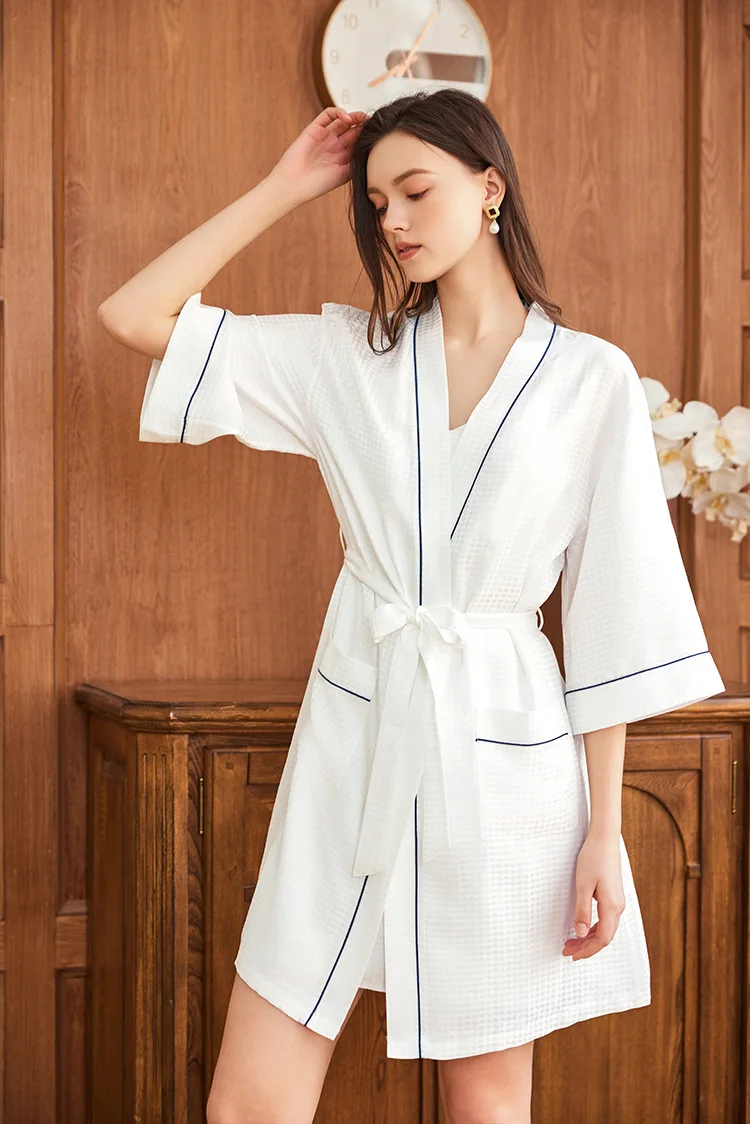 Robe Silk Women - Waffel-Jacquard, 100 % Maulbeerseide, Paar-Bademäntel, 2-teiliges