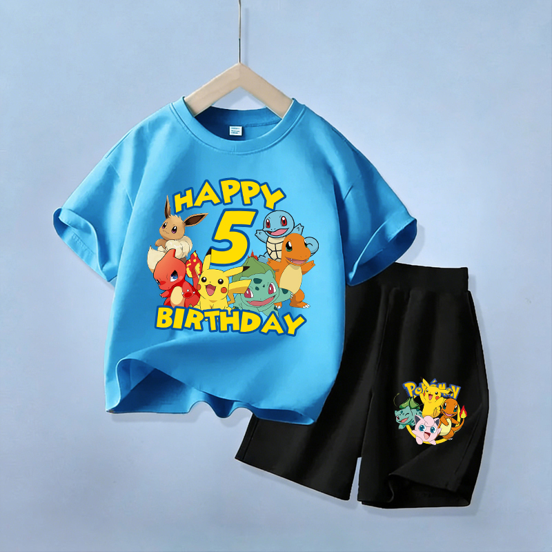 Boyshort Underwear - Niedliches Pikachu Geburtstags-Kinderkleidungsset Pokemon Nummer T-Shirt
