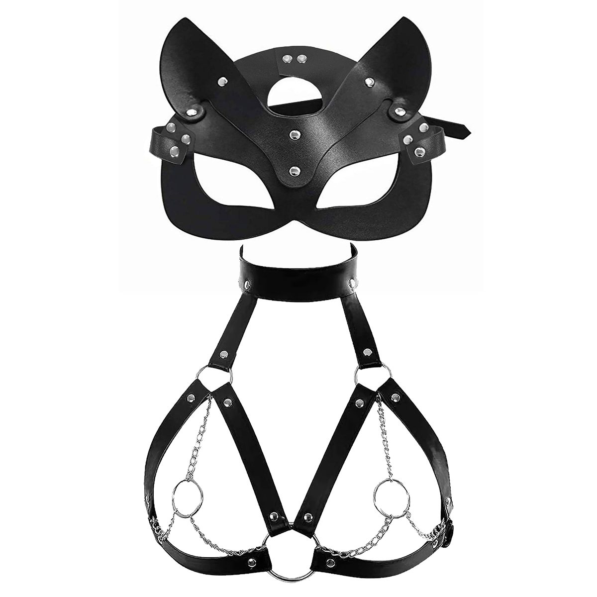 Garter Belt Set - Frauen Sexy Maske Augenbinde Cosplay PU