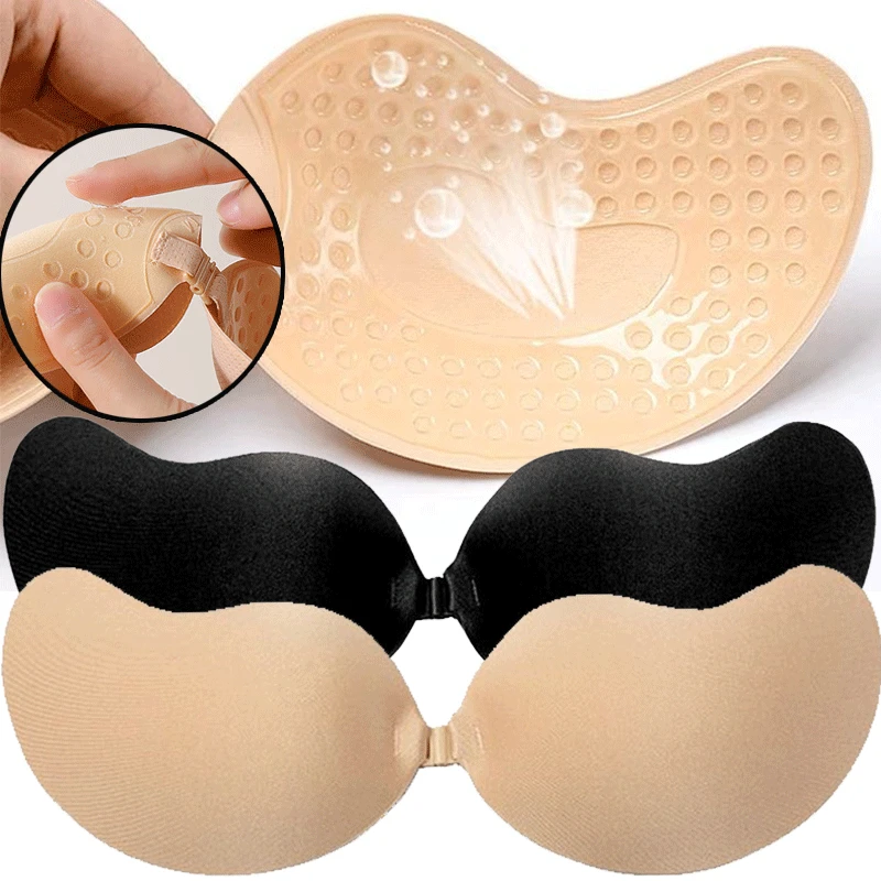 Push Up Bra Padded - Wiederverwendbare Selbstklebende Nippelabdeckungen A-D Cups, Silikon-Gepolsterter
