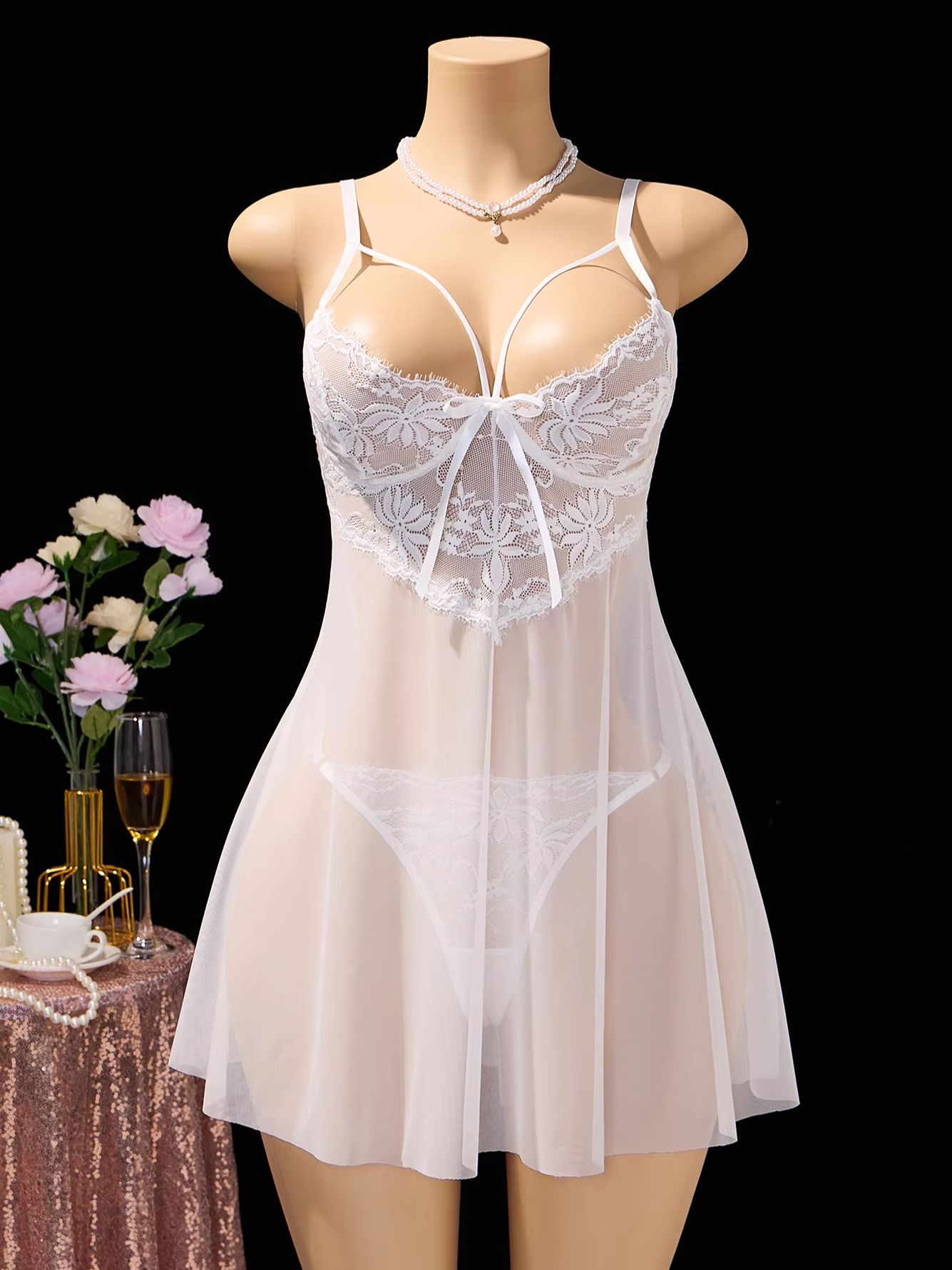 Damen Weißes Spitzen-Babydoll  – Babydoll Chemise Night Bewertung und Preis