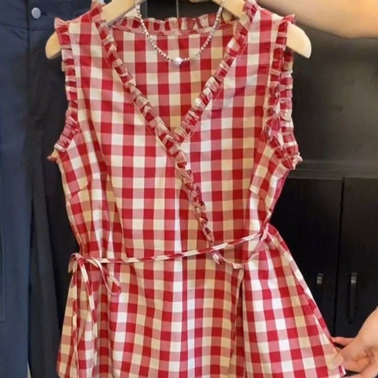 Retro Rote Karierte Ärmellose  – Corset Waist Cinch Bewertung und Preis