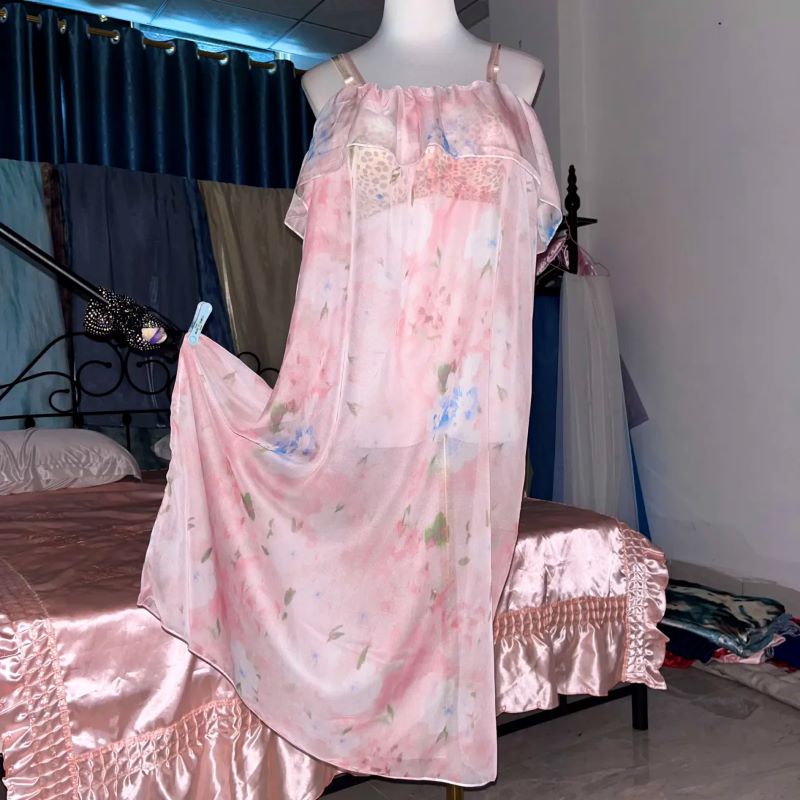 Rosa Seide bedrucktes durchsic – Robe Silk Women Bewertung und Preis